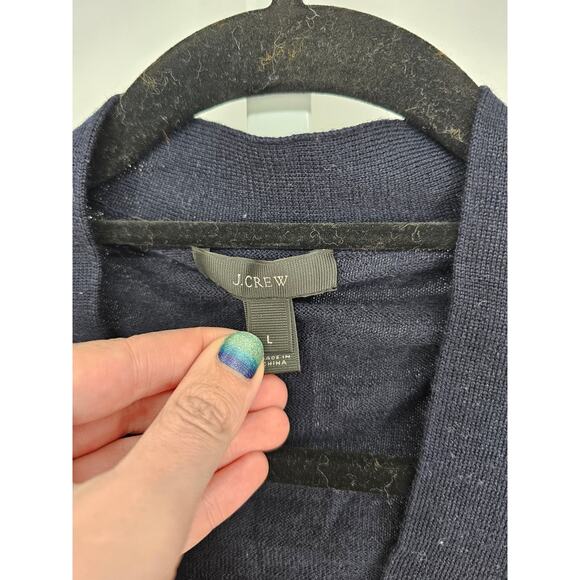 J Crew Womens Sz L Cardigan Sweater 100% Wool Navy Blue Grandpa Sweater - Picture 2 of 4